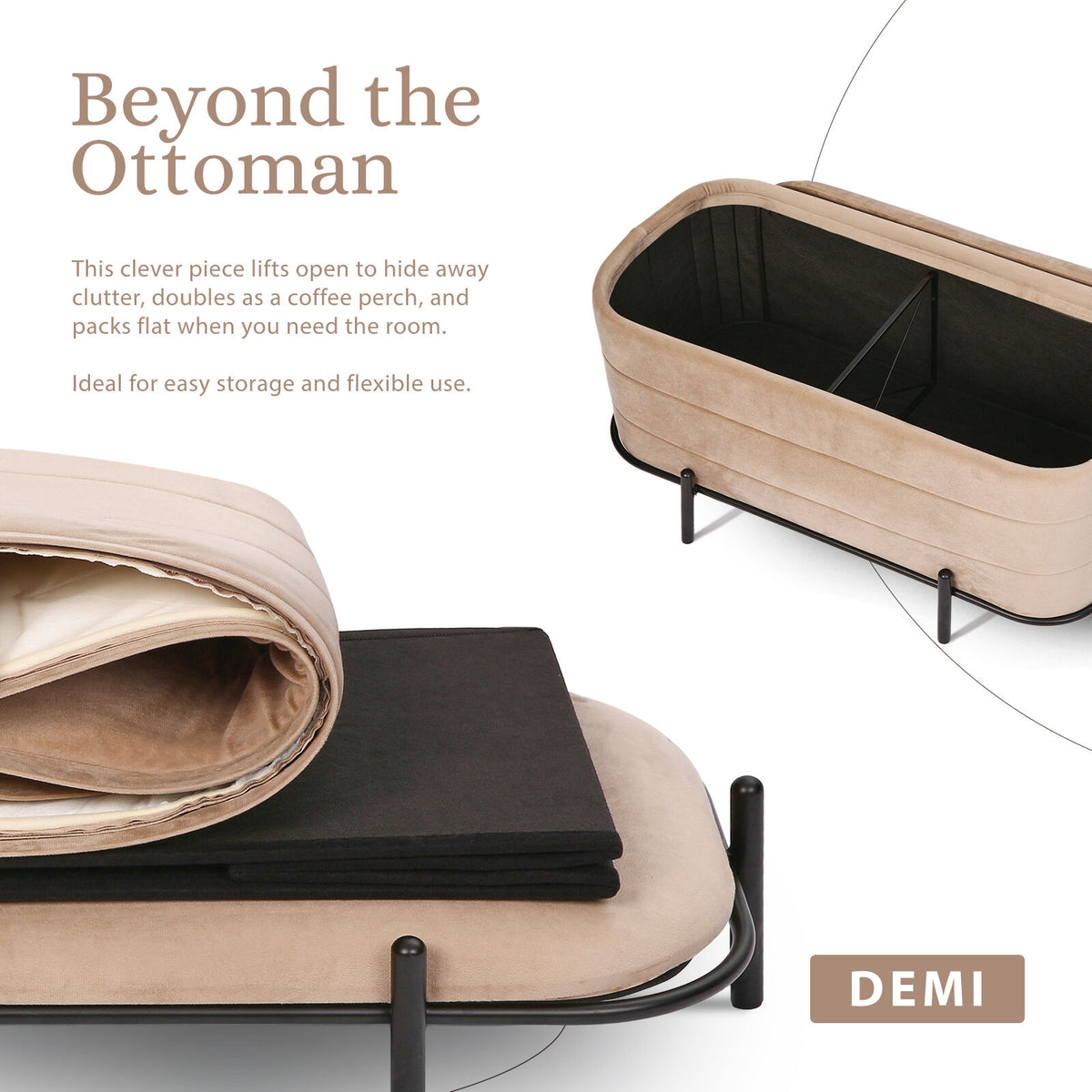 La Bella Coffee Table Storage Ottoman - Velvet Blanket Box Bench REMI - CAMEL BEIGE