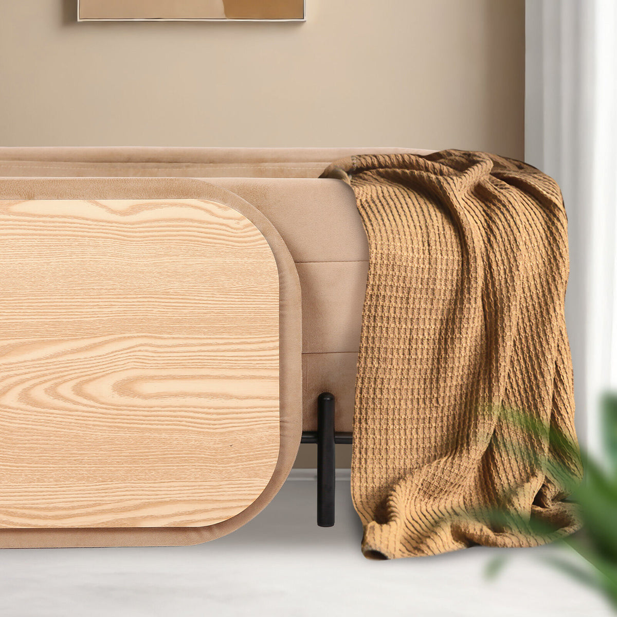 La Bella Coffee Table Storage Ottoman - Velvet Blanket Box Bench REMI - CAMEL BEIGE