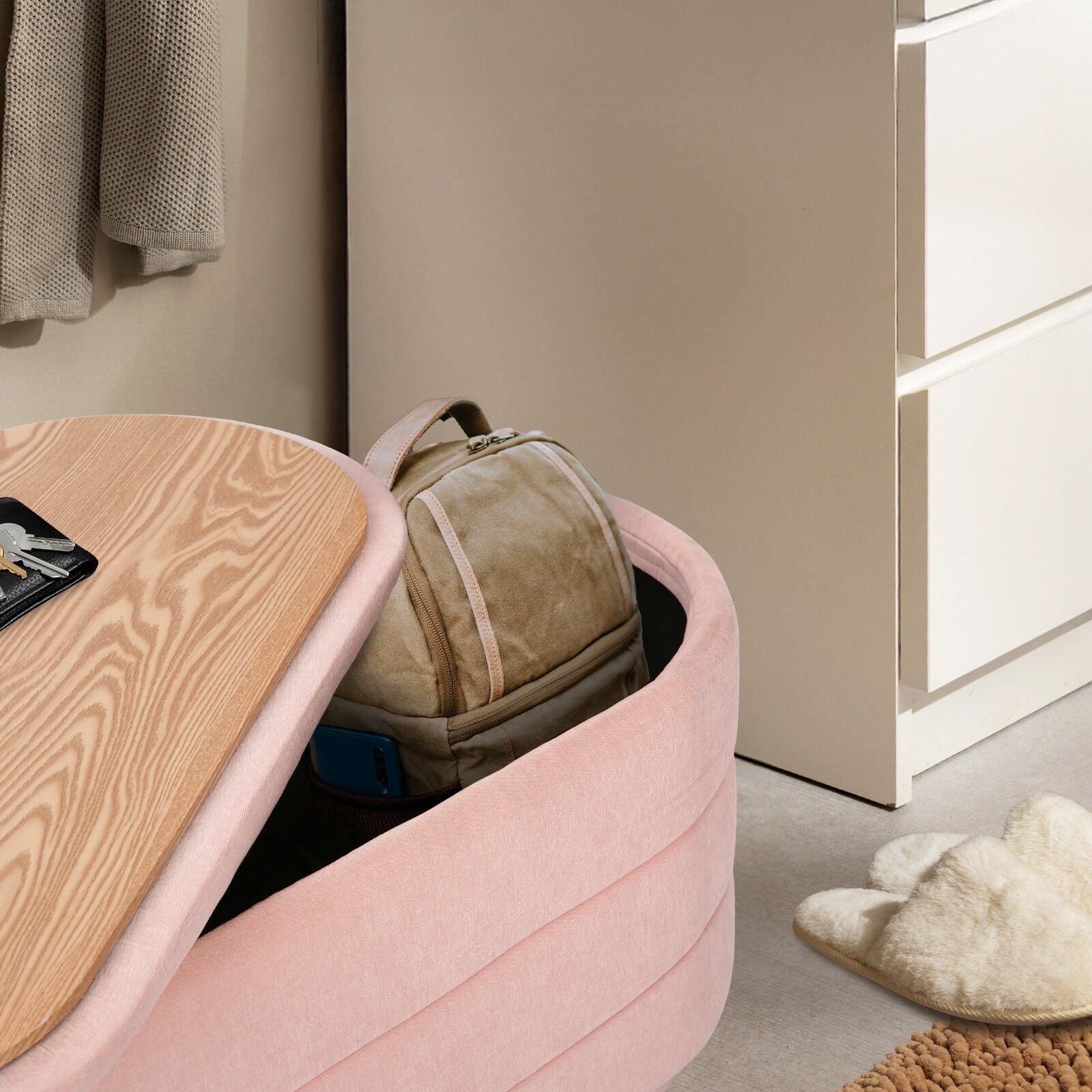 Coffee Table Storage Ottoman - Chenille Fabic Padded Blanket Box Bench CELIA - PINK