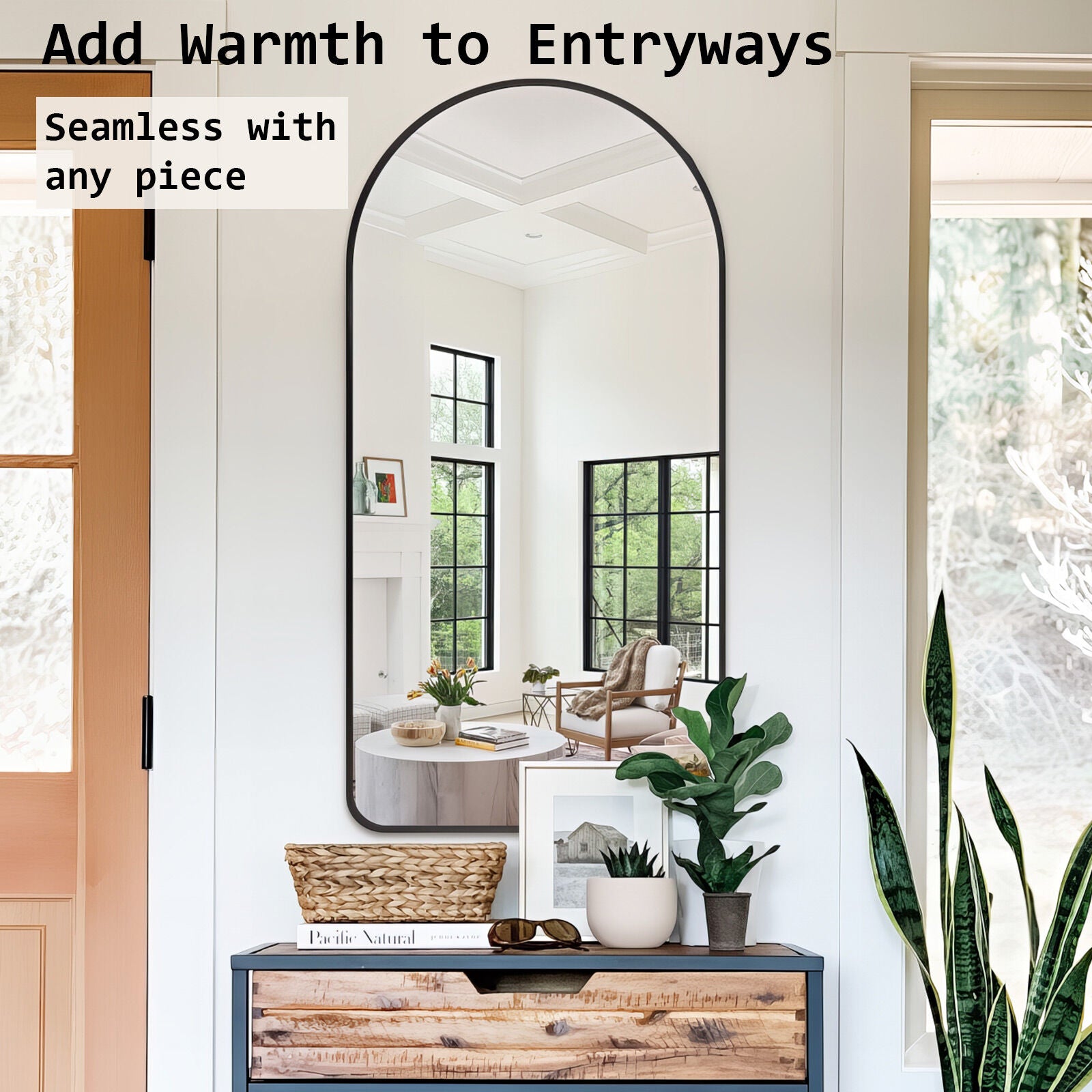 2 Set Wall Arch Mirror Arc Aluminum Frame Bathroom 50x100cm BLACK