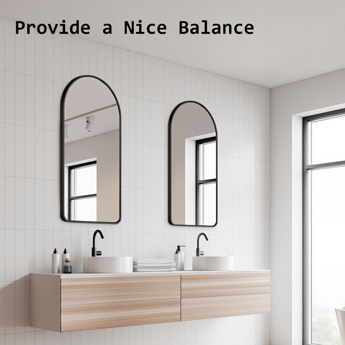 2 Set Wall Arch Mirror Arc Aluminum Frame Bathroom 50x100cm BLACK
