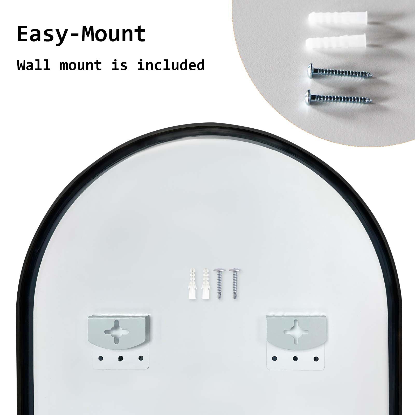 2 Set Wall Arch Mirror Arc Aluminum Frame Bathroom 50x100cm BLACK