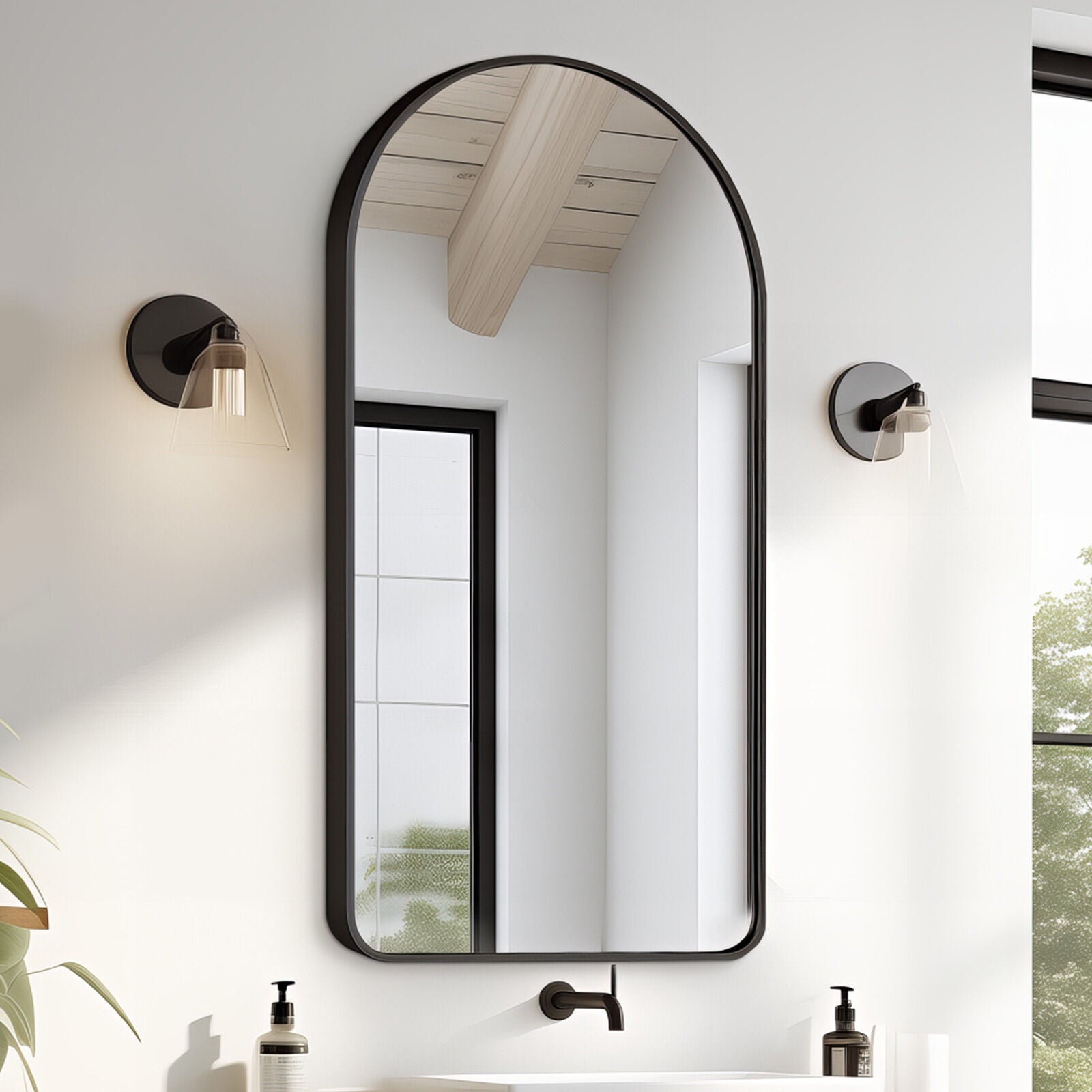 2 Set Wall Arch Mirror Arc Aluminum Frame Bathroom 50x100cm BLACK