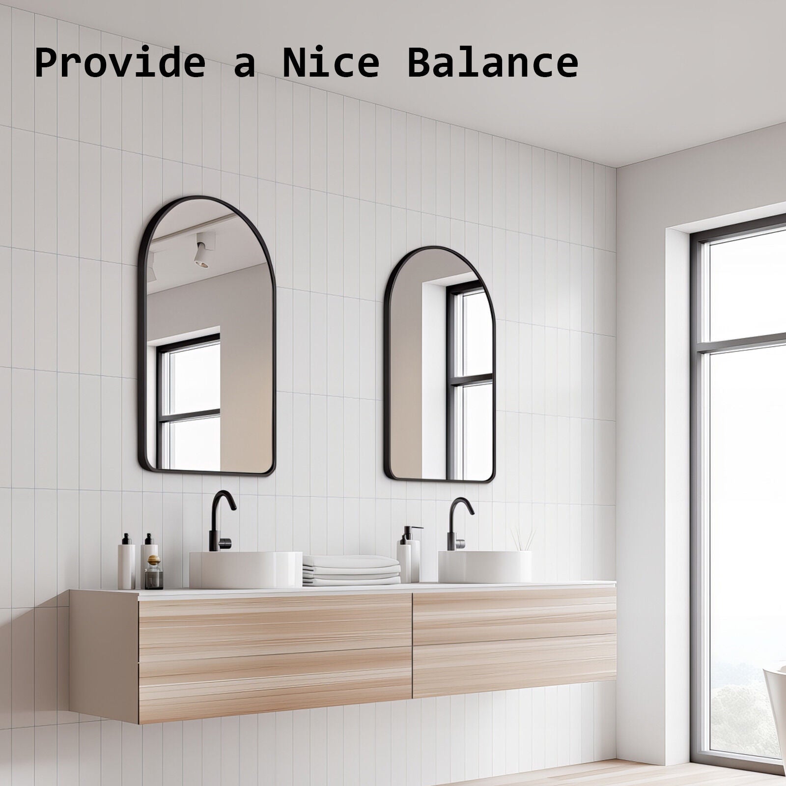 2 Set Wall Arch Mirror Arc Aluminum Frame Bathroom 50x80cm BLACK