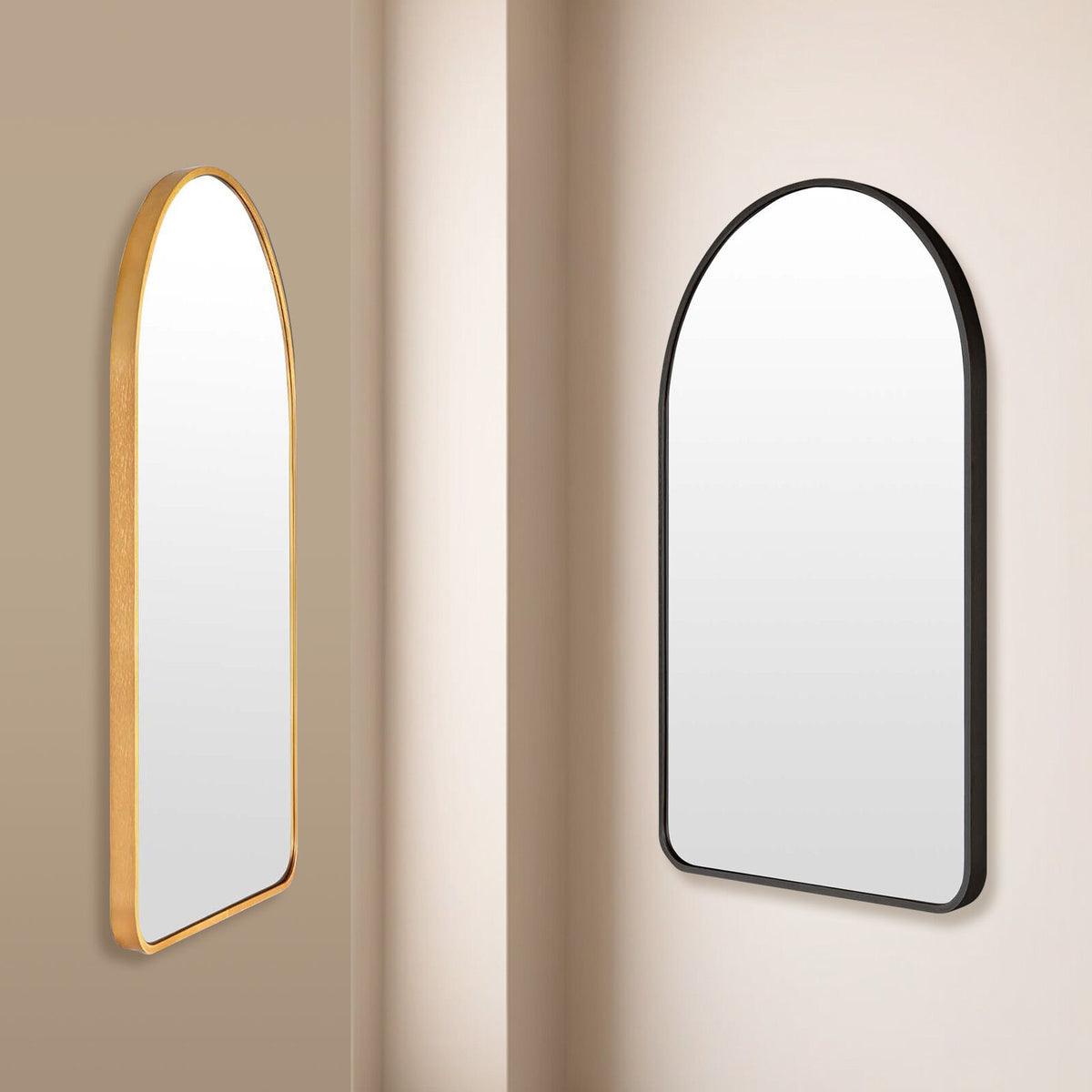 2 Set Wall Arch Mirror Arc Aluminum Frame Bathroom 50x80cm BLACK