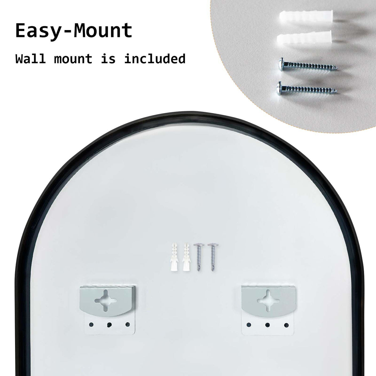 2 Set Wall Arch Mirror Arc Aluminum Frame Bathroom 50x80cm BLACK