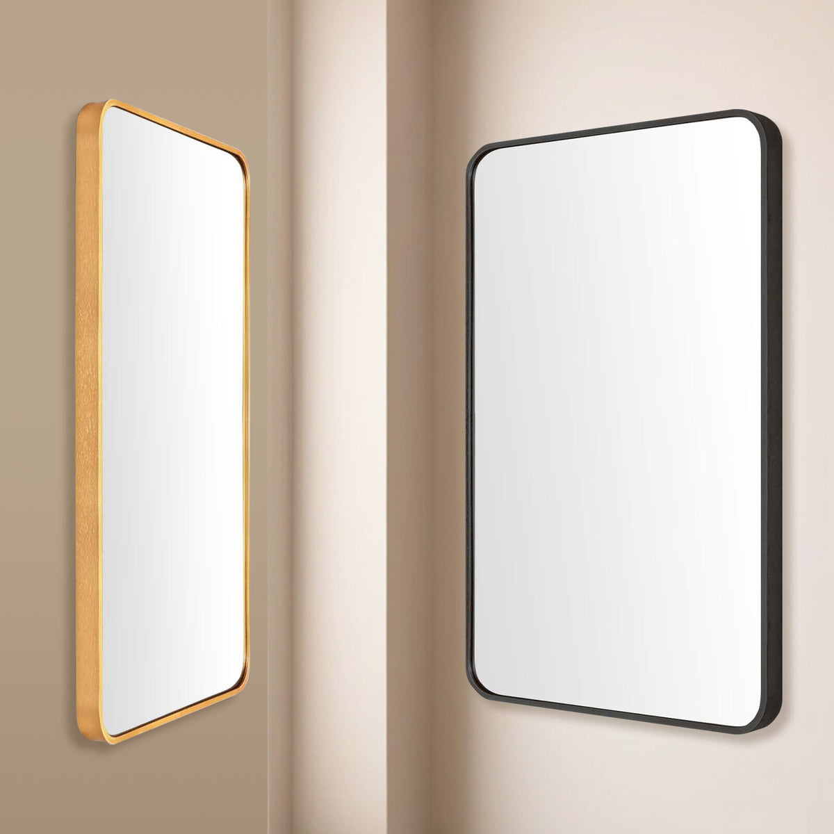 2 Set Wall Mirror Rectangular Aluminum Frame Bathroom 60x80cm BLACK