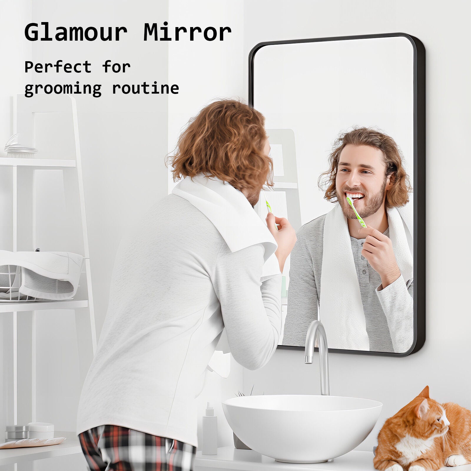 2 Set Wall Mirror Rectangular Aluminum Frame Bathroom 60x80cm BLACK