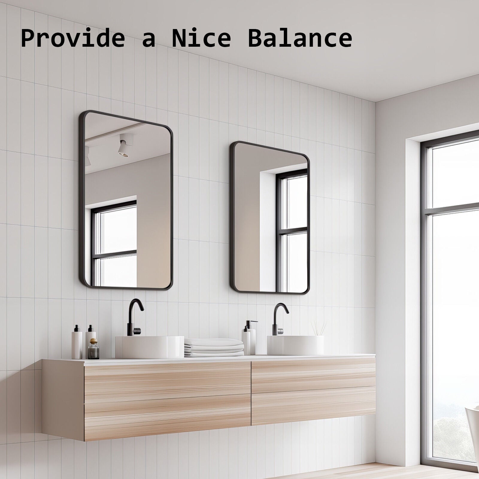 2 Set Wall Mirror Rectangular Aluminum Frame Bathroom 60x80cm BLACK