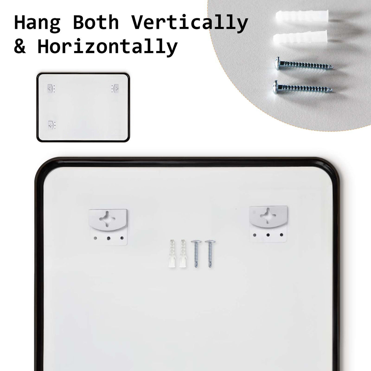 2 Set Wall Mirror Rectangular Aluminum Frame Bathroom 60x80cm BLACK