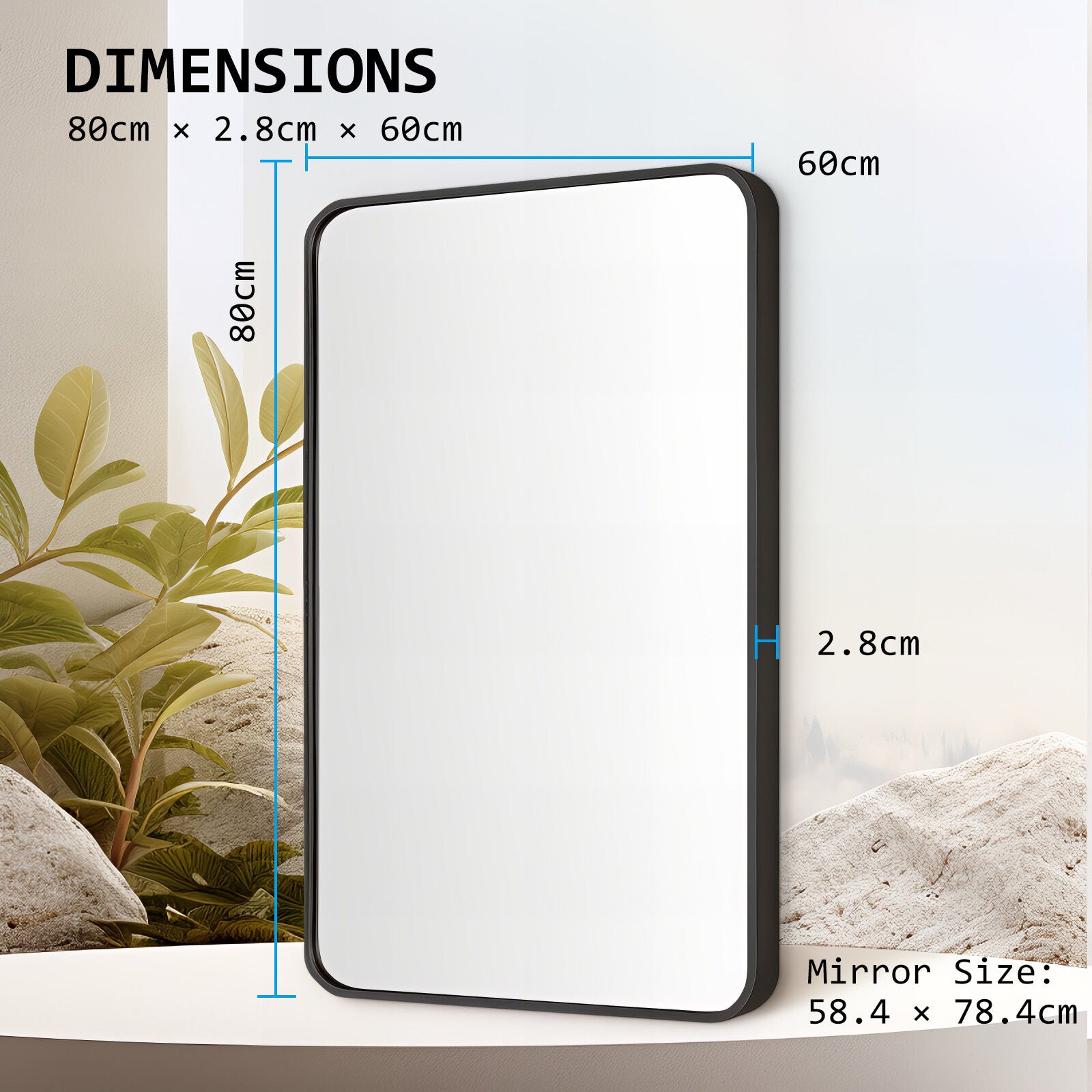 2 Set Wall Mirror Rectangular Aluminum Frame Bathroom 60x80cm BLACK