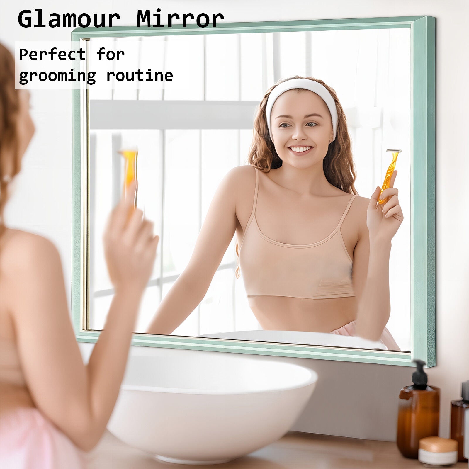 Wall Mirror Rectangular Frame Bathroom 70x90cm Turquoise