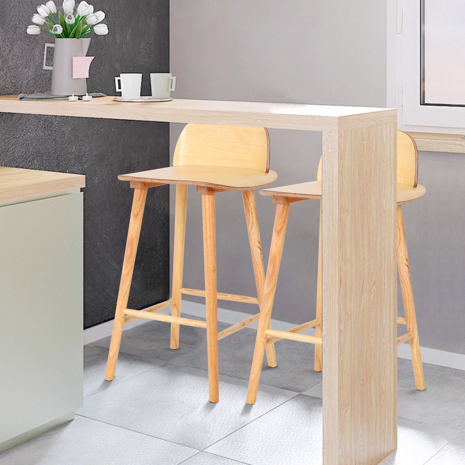 Wooden Bar Stool Dining Chair Ash Wood ELISE 65cm