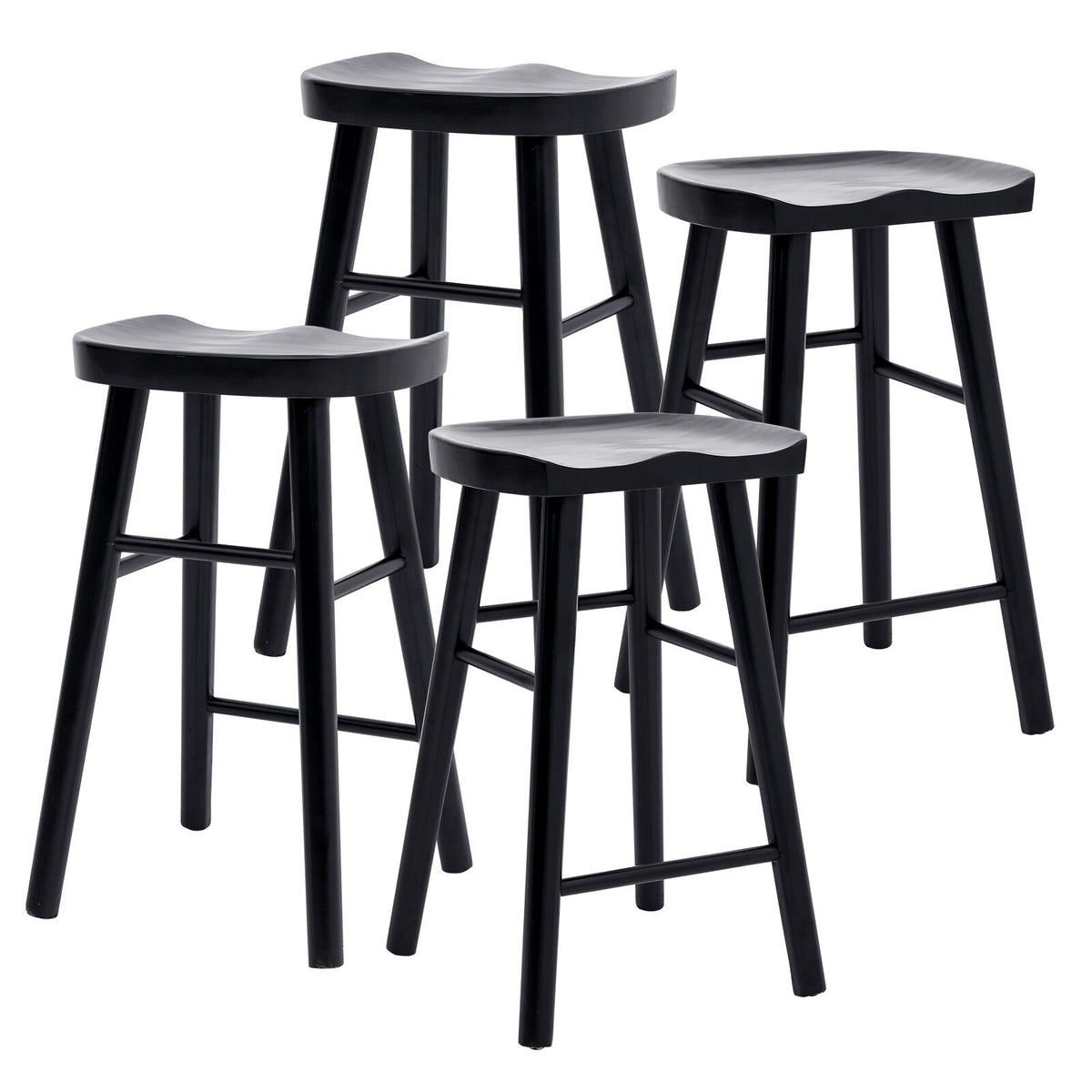 4X Wooden Bar Stool Dining Chair Pine Wood FRIDA 65cm BLACK