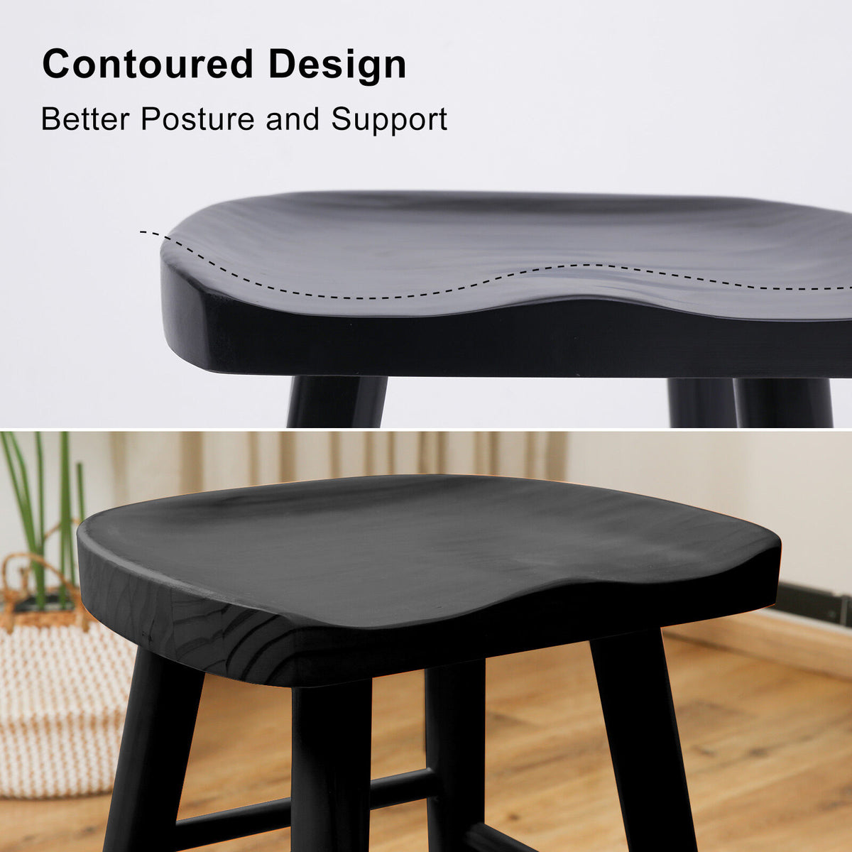 4X Wooden Bar Stool Dining Chair Pine Wood FRIDA 65cm BLACK