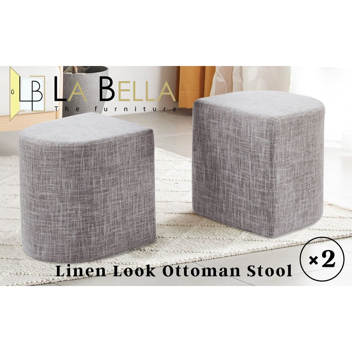 2X Ottoman Stool Linen Fabric Footstool Foot Rest Pouffe Pouf Seat - Dark Grey