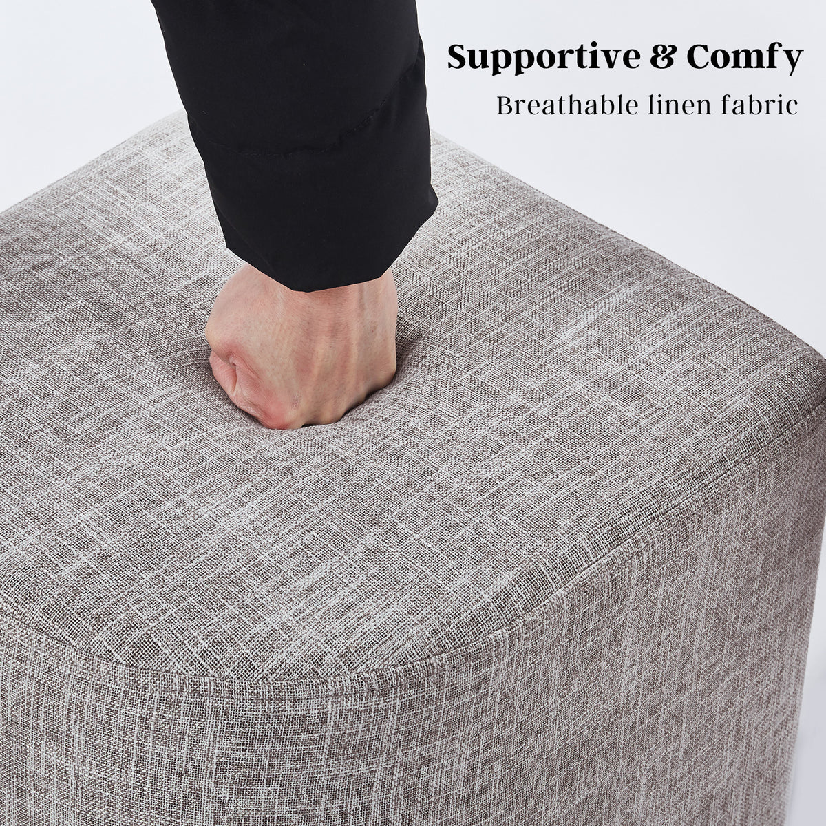 2X Ottoman Stool Linen Fabric Footstool Foot Rest Pouffe Pouf Seat - Dark Grey