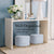 Fabric Ottoman Round Wooden Leg Foot Stool - LIGHT BLUE