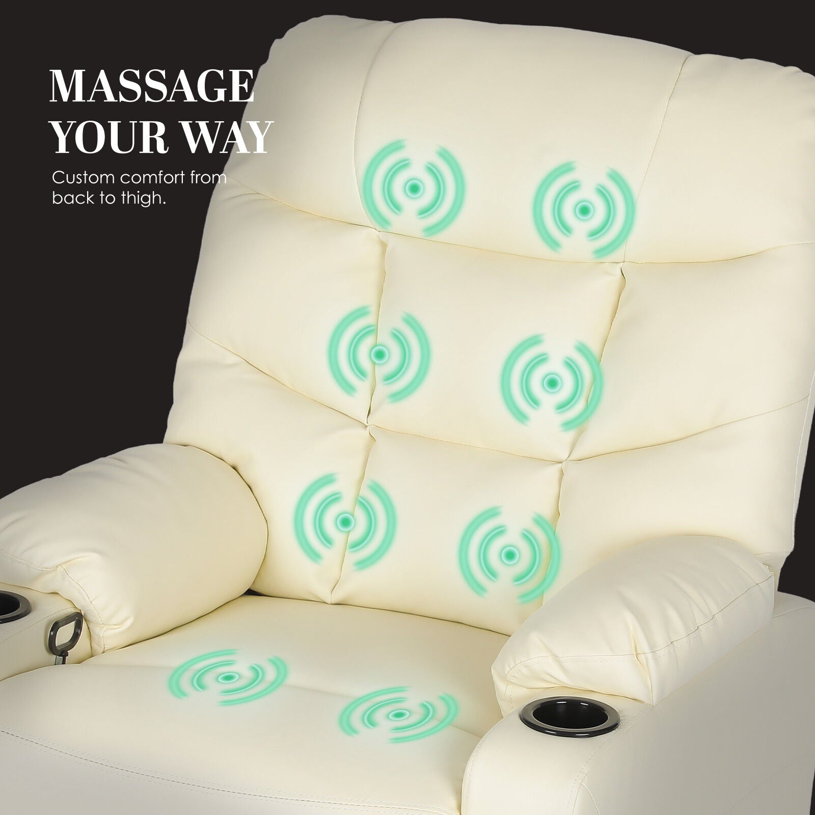 8-Point Electric Massage Recliner Chair - PU Leather Lounge Sofa Armchair ARLEEN BEIGE