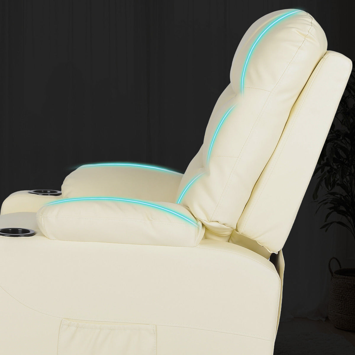 8-Point Electric Massage Recliner Chair - PU Leather Lounge Sofa Armchair ARLEEN BEIGE