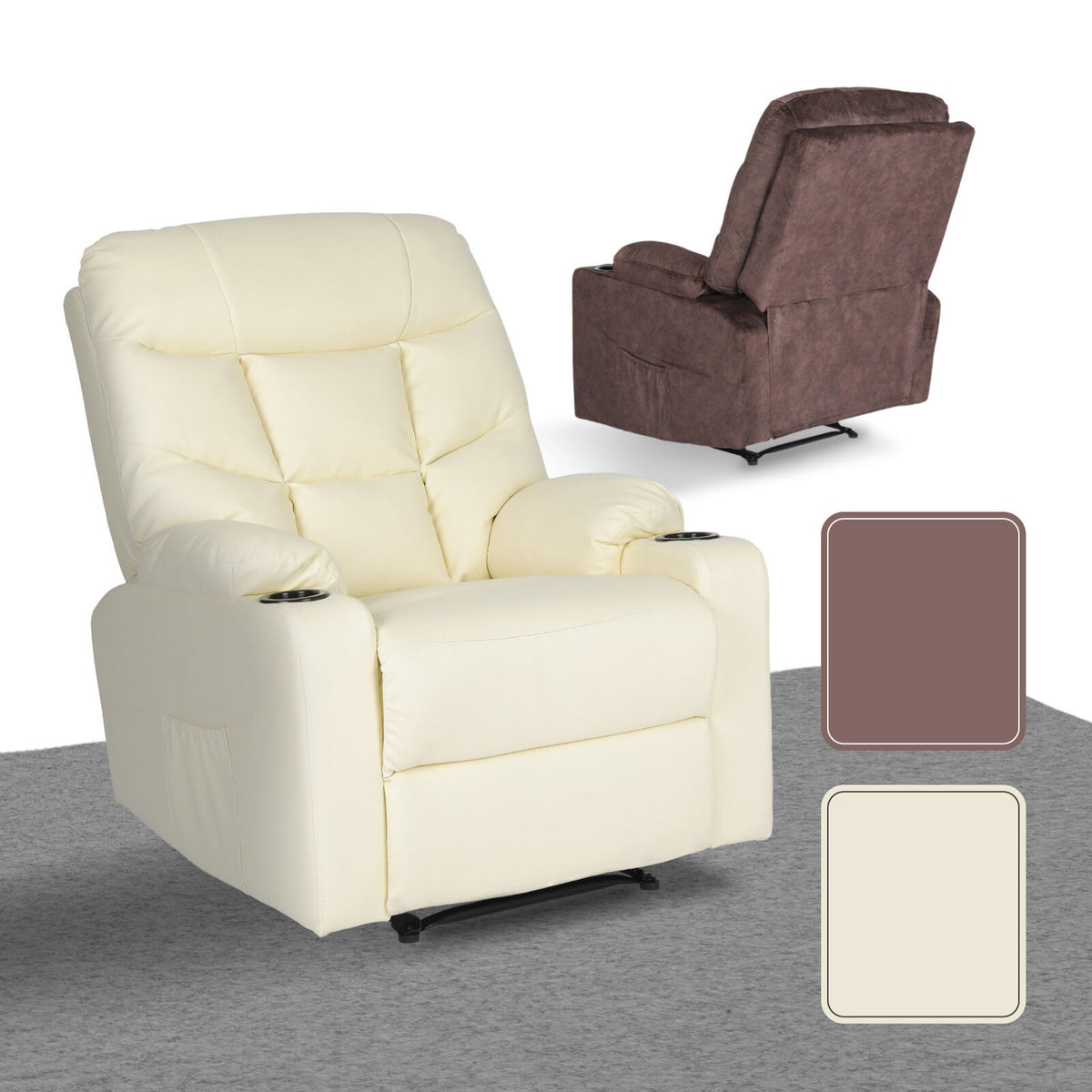 8-Point Electric Massage Recliner Chair - PU Leather Lounge Sofa Armchair ARLEEN BEIGE