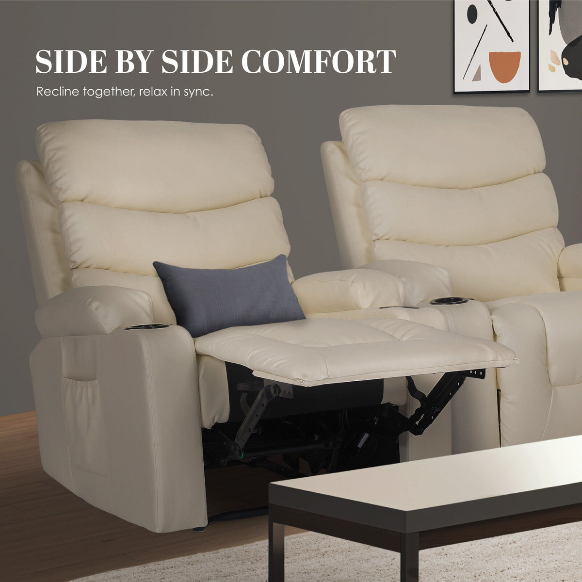 8-Point Electric Massage Recliner Chair - PU Leather Lounge Sofa Armchair CELINA CREAM