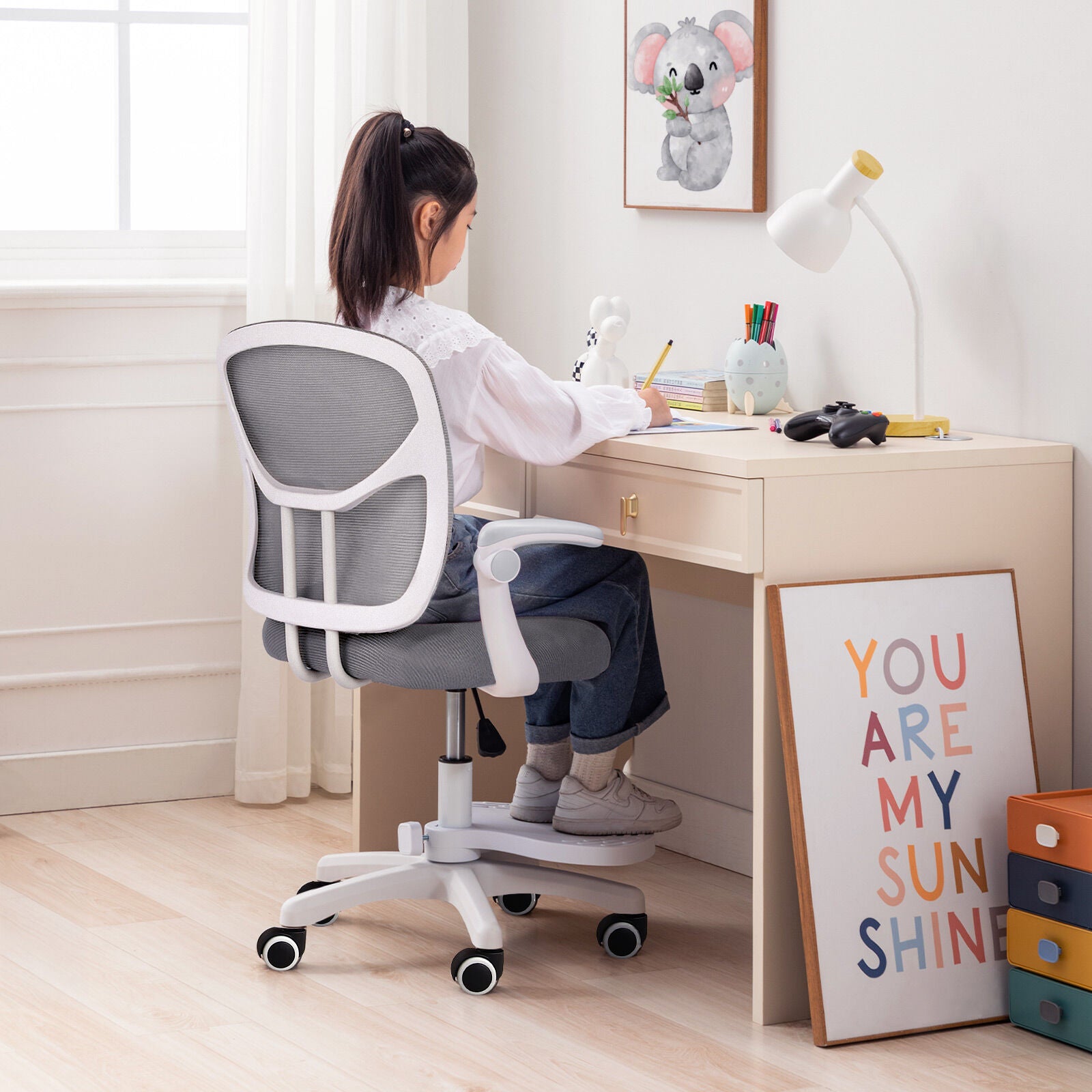 Kids Desk Chair - Children Office Study Seat with Footrest NOVA - Grey