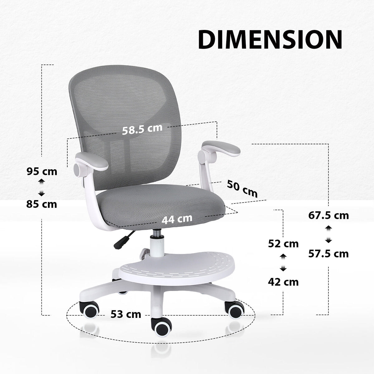 Kids Desk Chair - Children Office Study Seat with Footrest NOVA - Grey