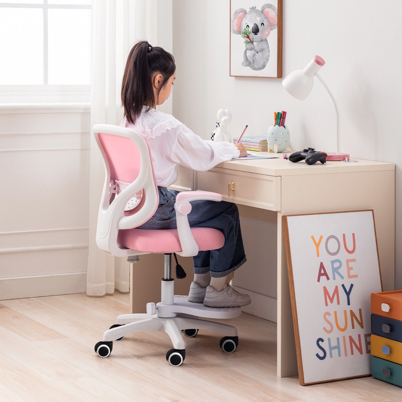 Kids Desk Chair - Children Office Study Seat with Footrest CILO - Pink