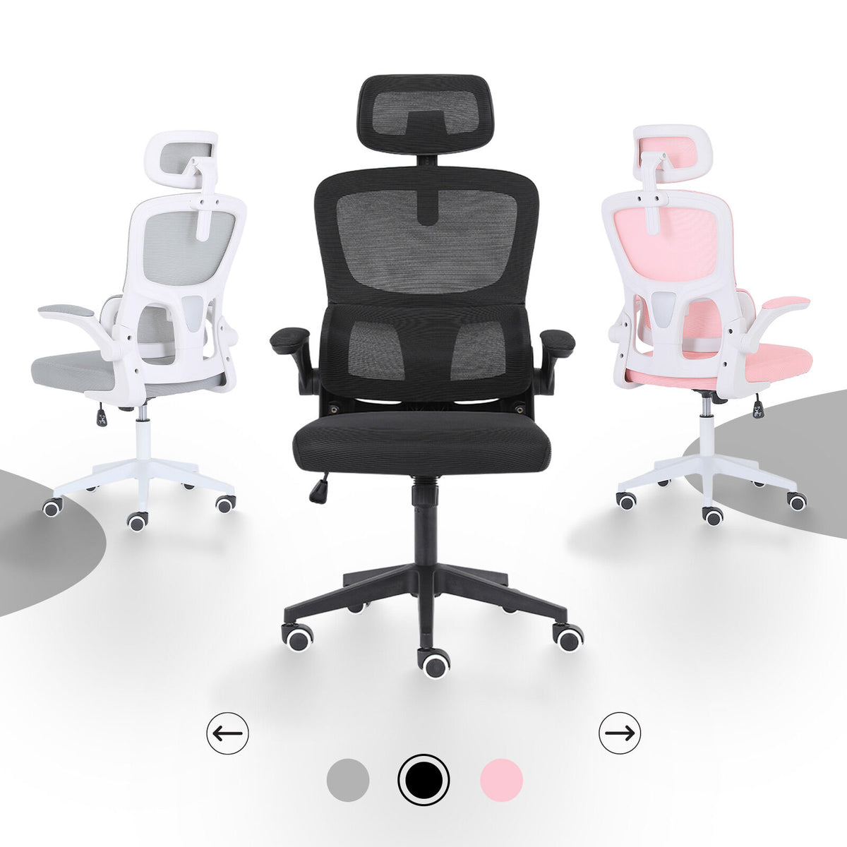 Work Office Chair - Lumber Support, Flip-up Armrest, Adjustable Headrest SITIO - Black