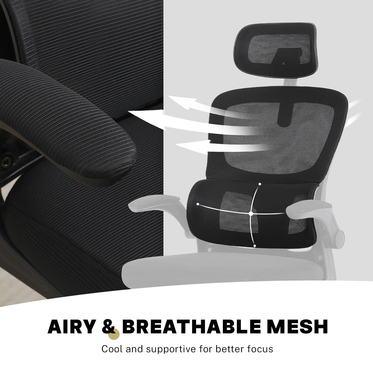 Work Office Chair - Lumber Support, Flip-up Armrest, Adjustable Headrest SITIO - Black