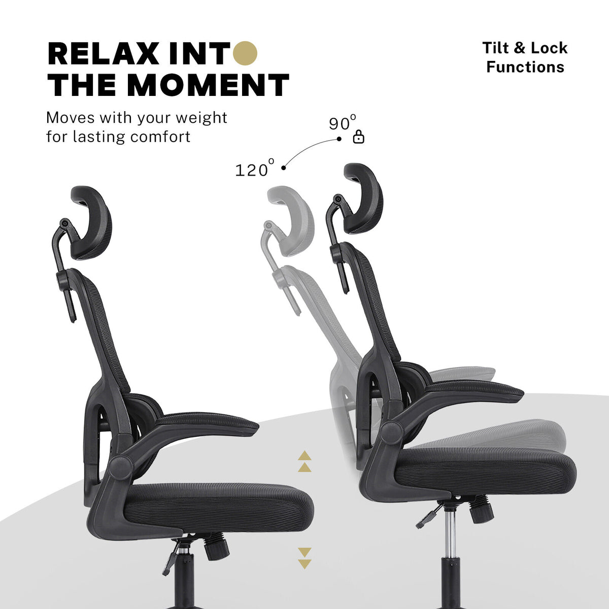 Work Office Chair - Lumber Support, Flip-up Armrest, Adjustable Headrest SITIO - Black