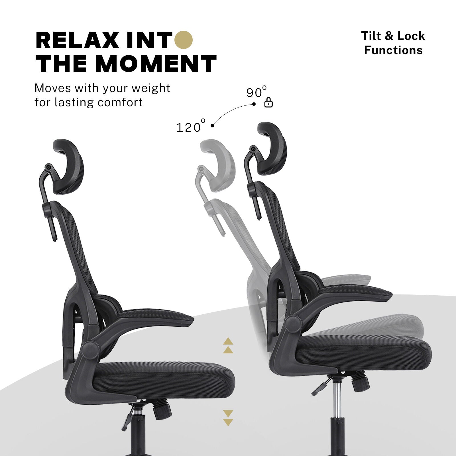Work Office Chair - Lumber Support, Flip-up Armrest, Adjustable Headrest SITIO - Black