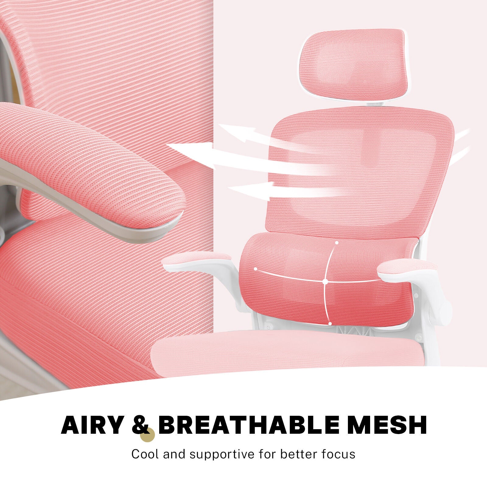 Work Office Chair - Lumber Support, Flip-up Armrest, Adjustable Headrest SITIO - Pink