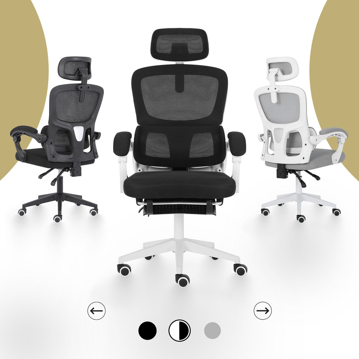 Ergonomic Reclining Office Chair - Footrest, Lumbar Support, Adjustable Headrest VELTRA - BLACK