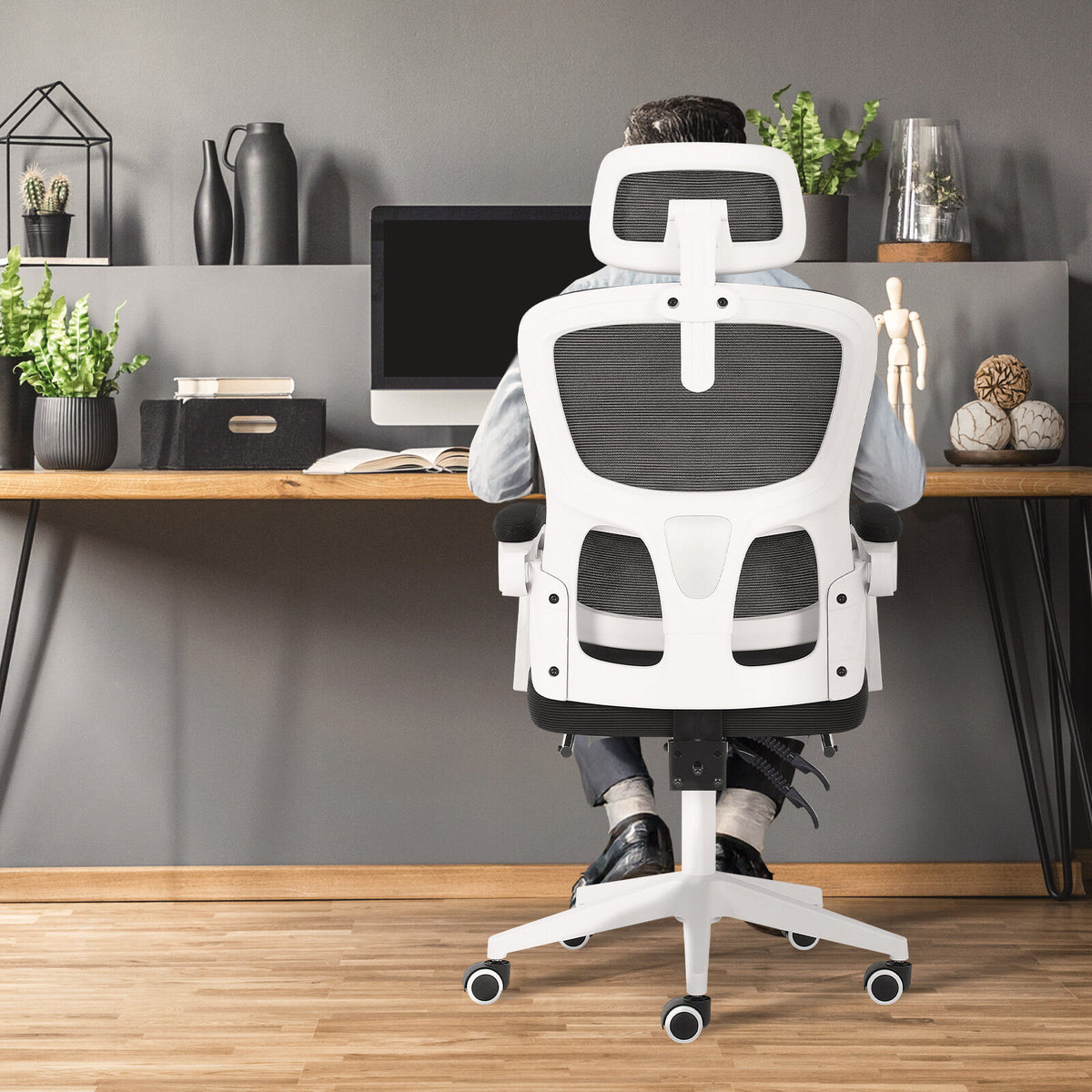 Ergonomic Reclining Office Chair - Footrest, Lumbar Support, Adjustable Headrest VELTRA - BLACK