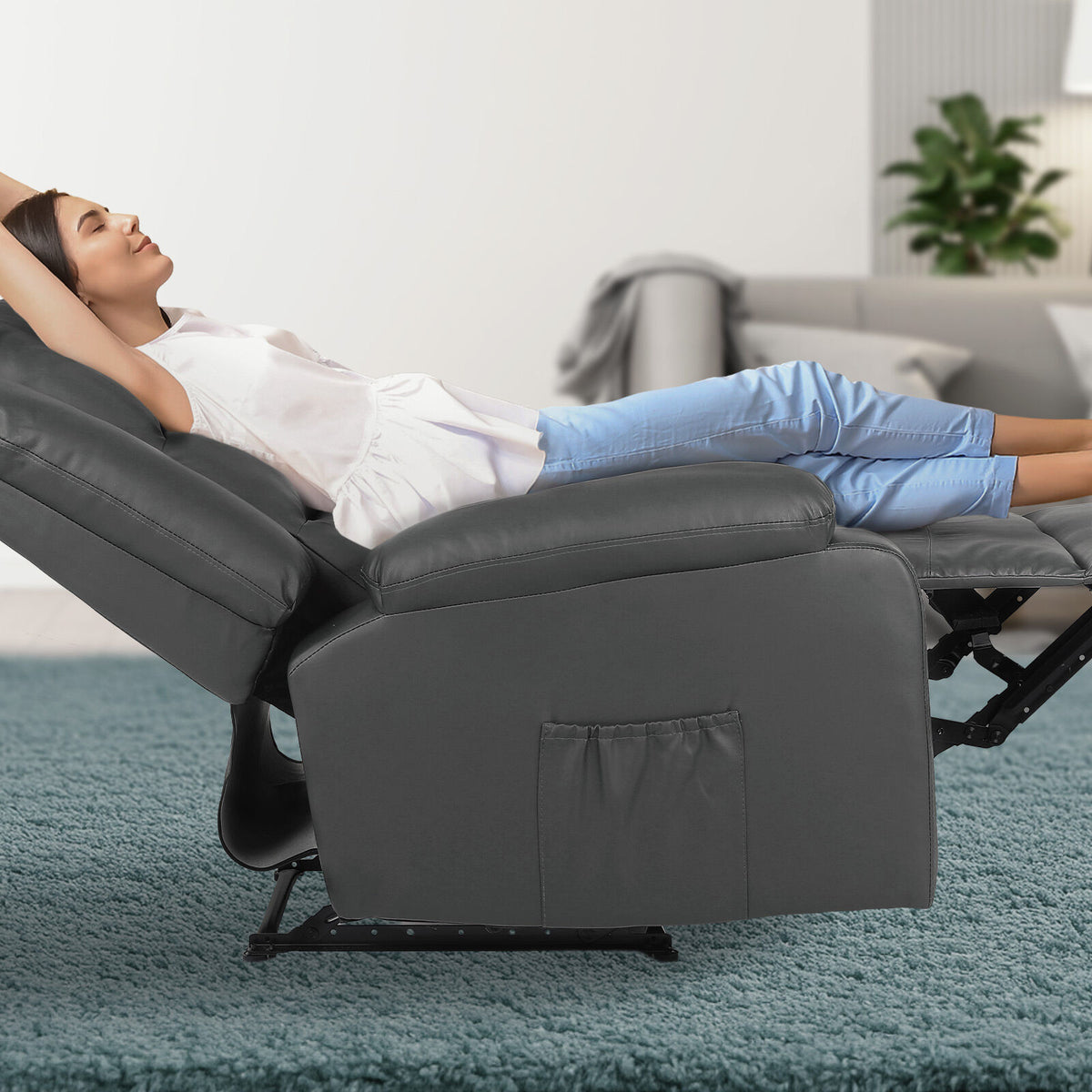 Home Recliner Chair - PU Leather Sofa Lounge Armchair MARLO GREY