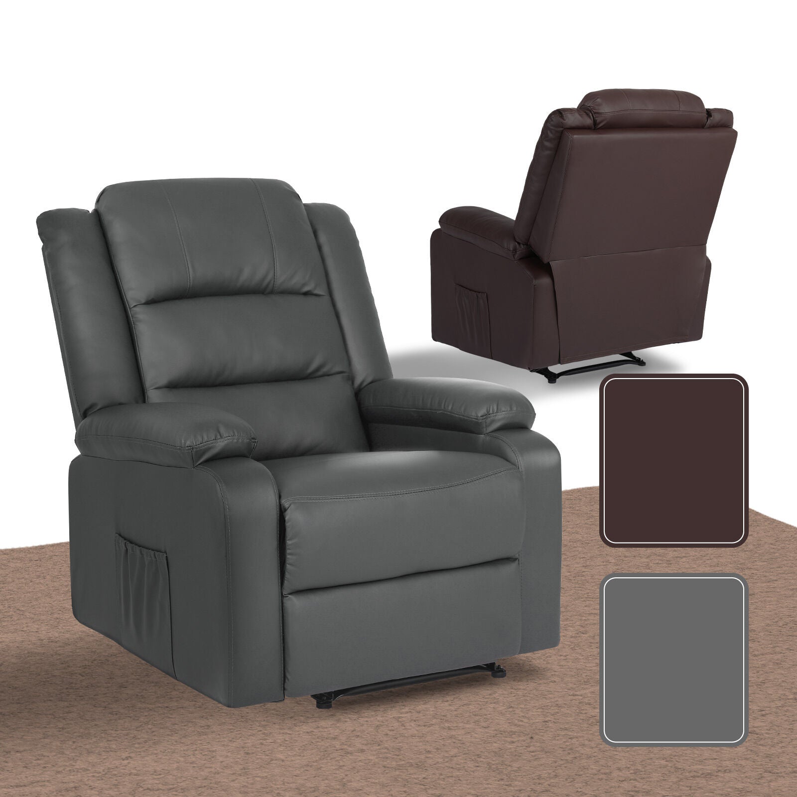 Home Recliner Chair - PU Leather Sofa Lounge Armchair MARLO GREY