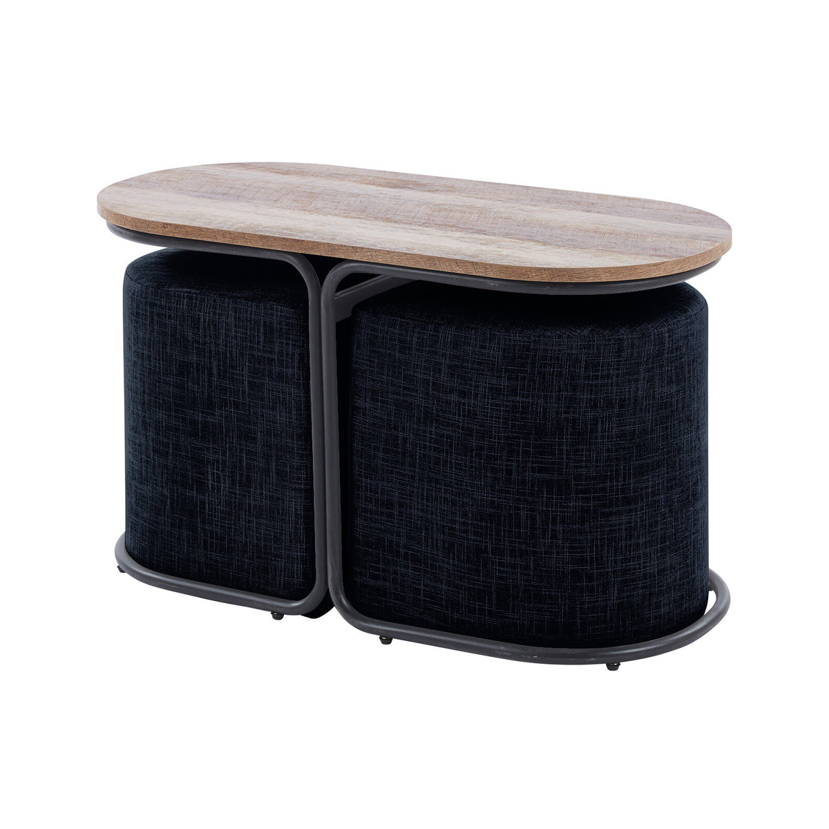 3 Piece Set Coffee Table &amp; Ottoman Wood Side End Table Industrial - Black