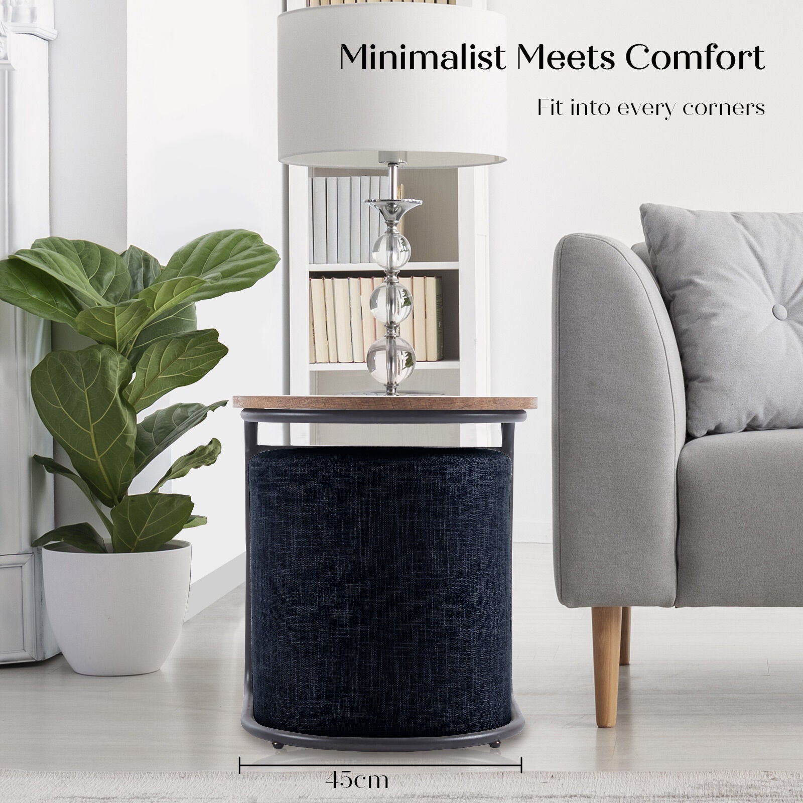 3 Piece Set Coffee Table & Ottoman Wood Side End Table Industrial - Black