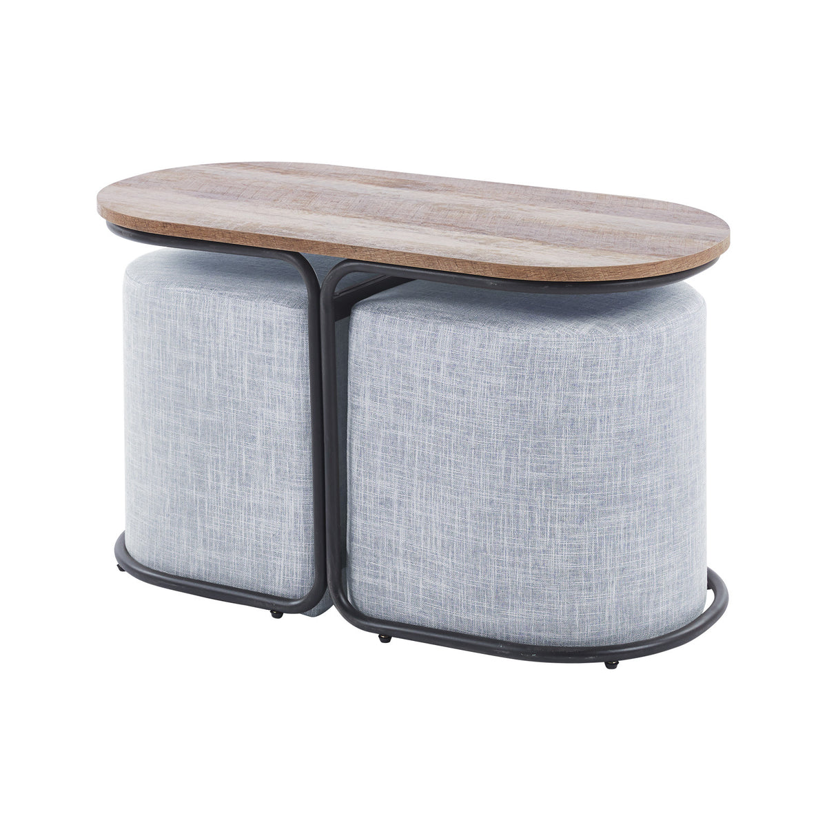 3 Piece Set Coffee Table &amp; Ottoman Wood Side End Table Industrial - GREY