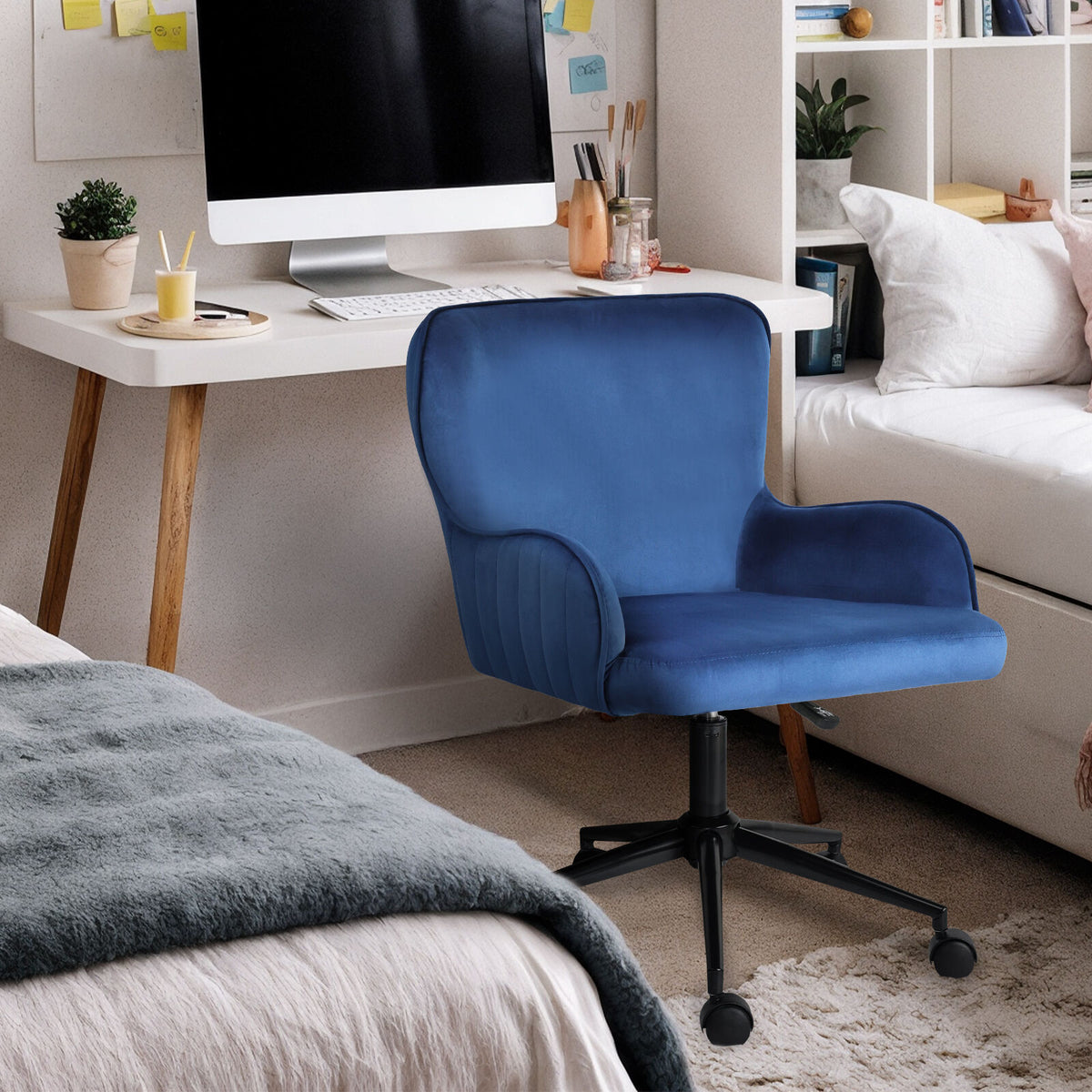 Desk Armchair - Home Office Swivel Chair Adjustable Height Seat PLUME BLUE