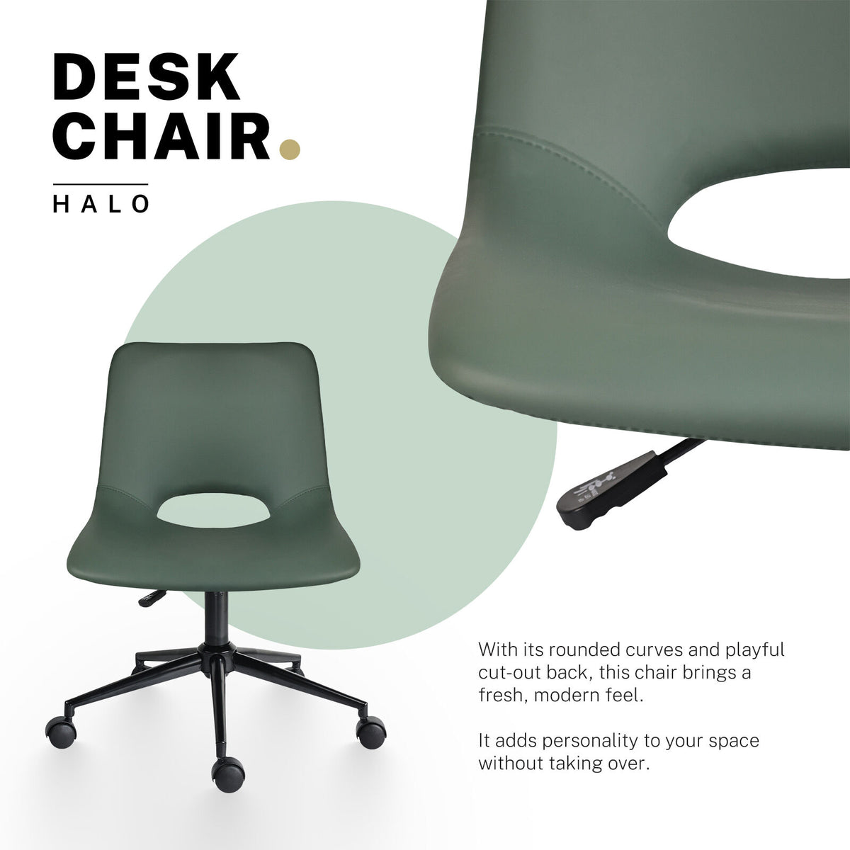 2 Set Office Desk Chair - PU Leather Home Swivel Chair Cut-Out Seat HALO GREEN