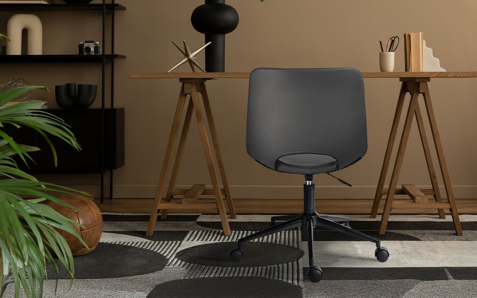 2 Set Office Desk Chair - PU Leather Home Swivel Chair Cut-Out Seat HALO GREY