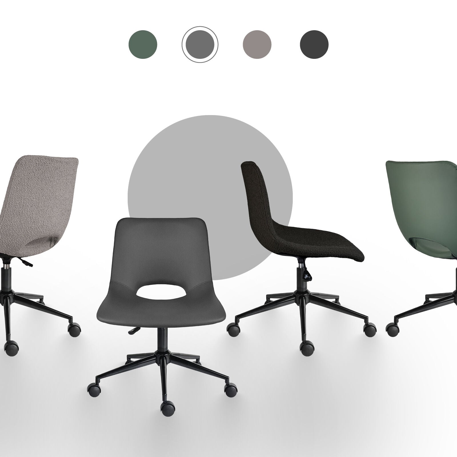 2 Set Office Desk Chair - PU Leather Home Swivel Chair Cut-Out Seat HALO GREY