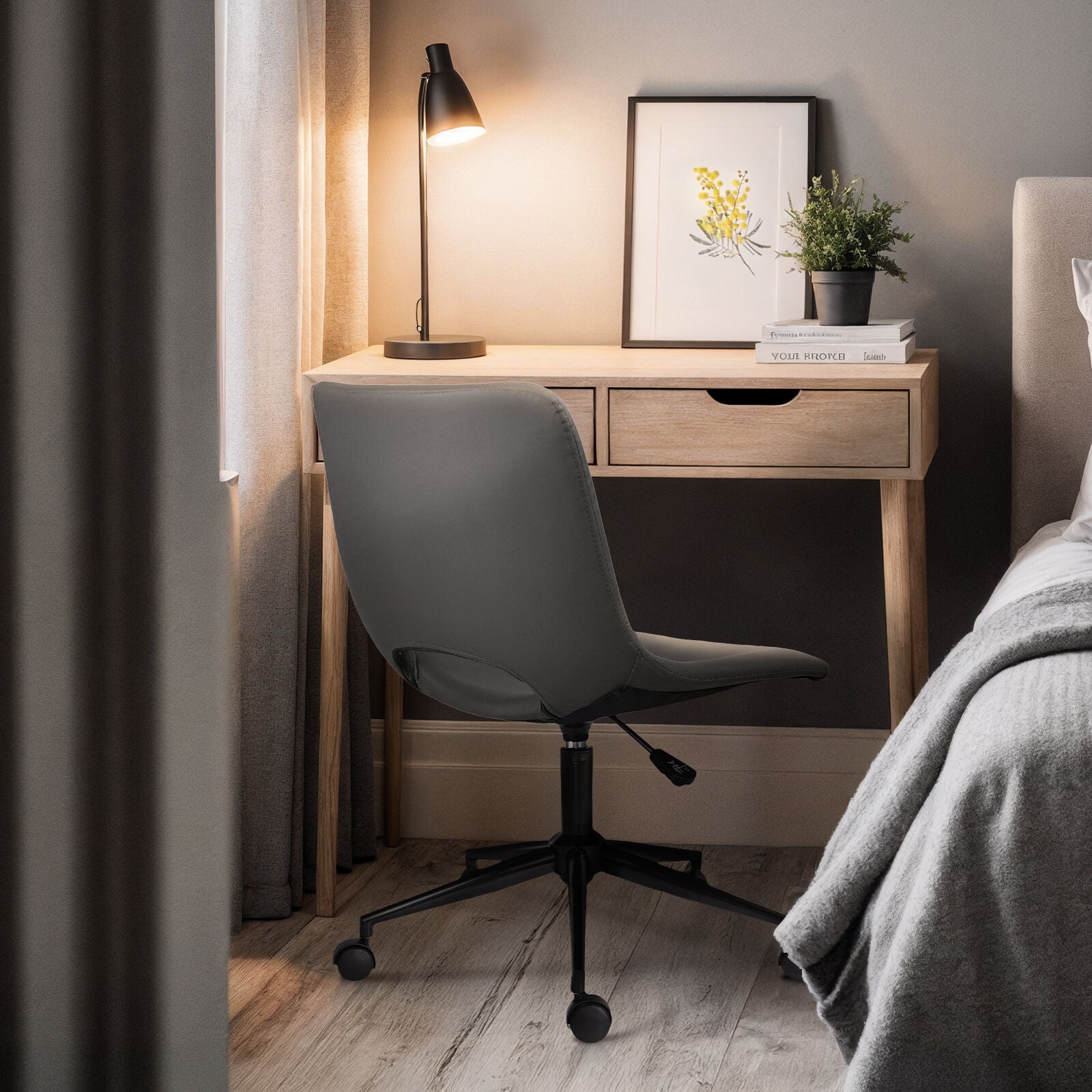 2 Set Office Desk Chair - PU Leather Home Swivel Chair Cut-Out Seat HALO GREY