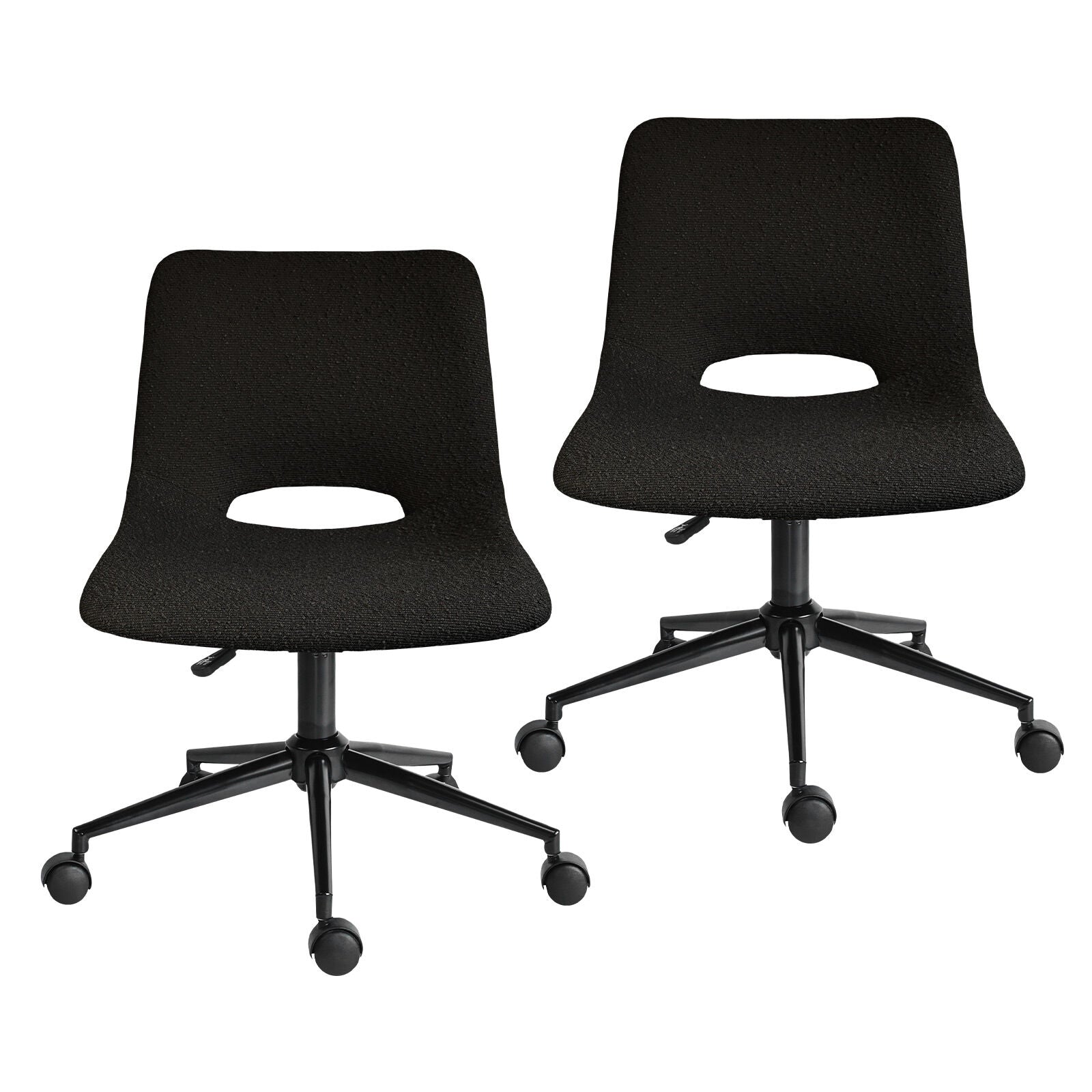 2 Set Office Desk Chair - Loop Yarn Fabric Home Swivel Chair Cut-Out Seat HALO BLACK