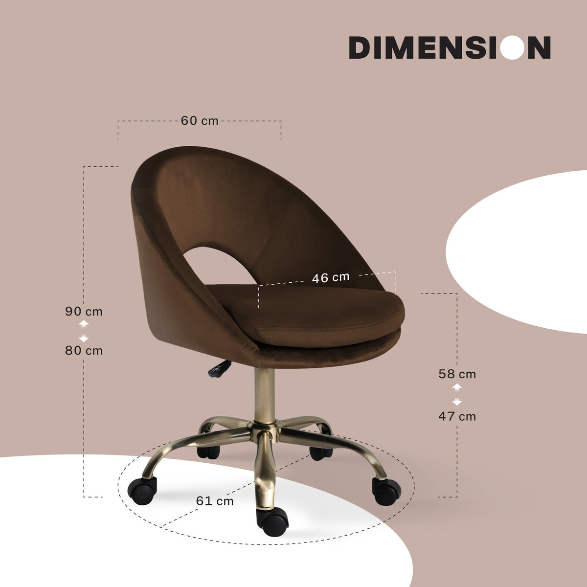 Office Desk Chair - Velvet Home Office Swivel Computer Seat COVE BROWN