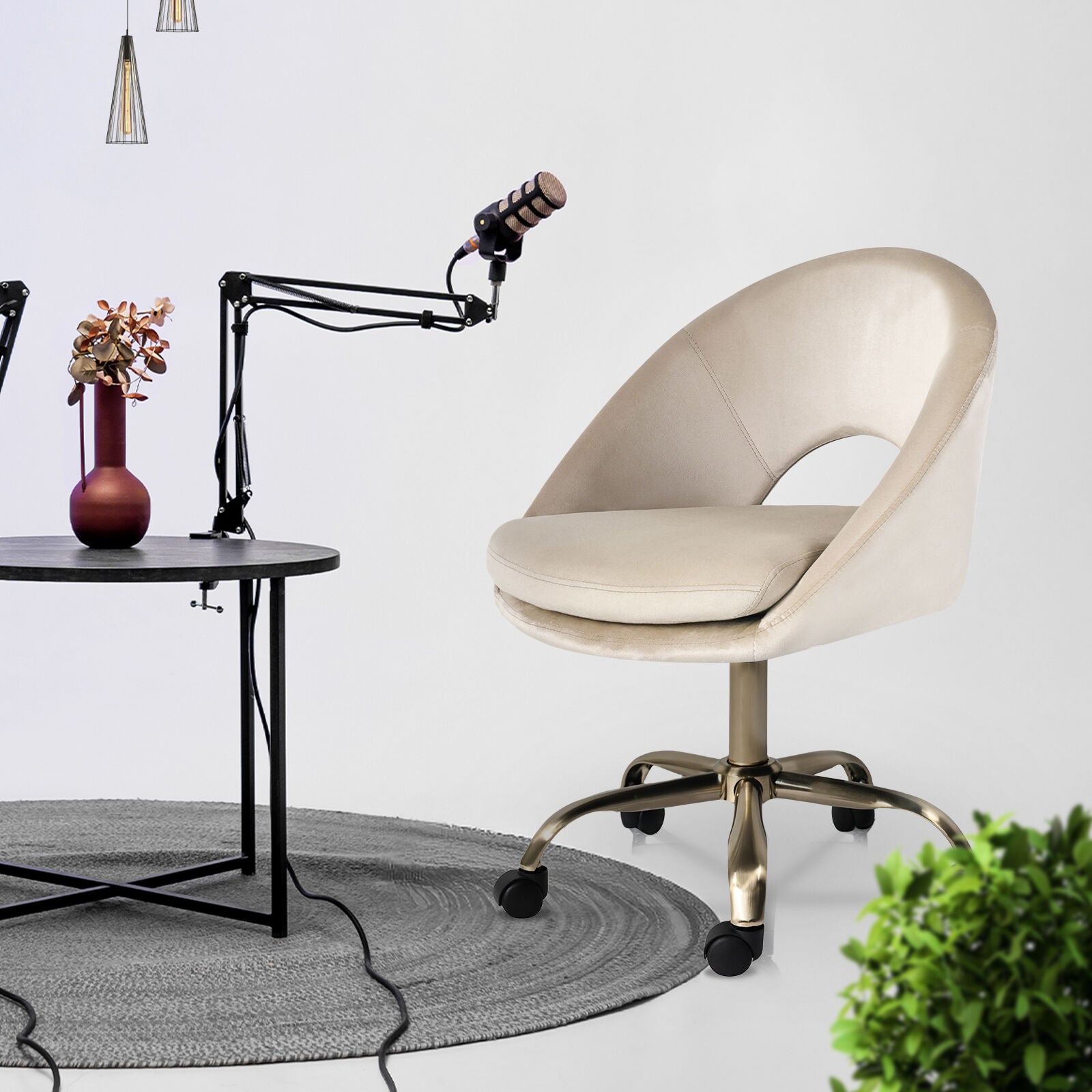 Office Desk Chair - Velvet Home Office Swivel Computer Seat COVE CREAM
