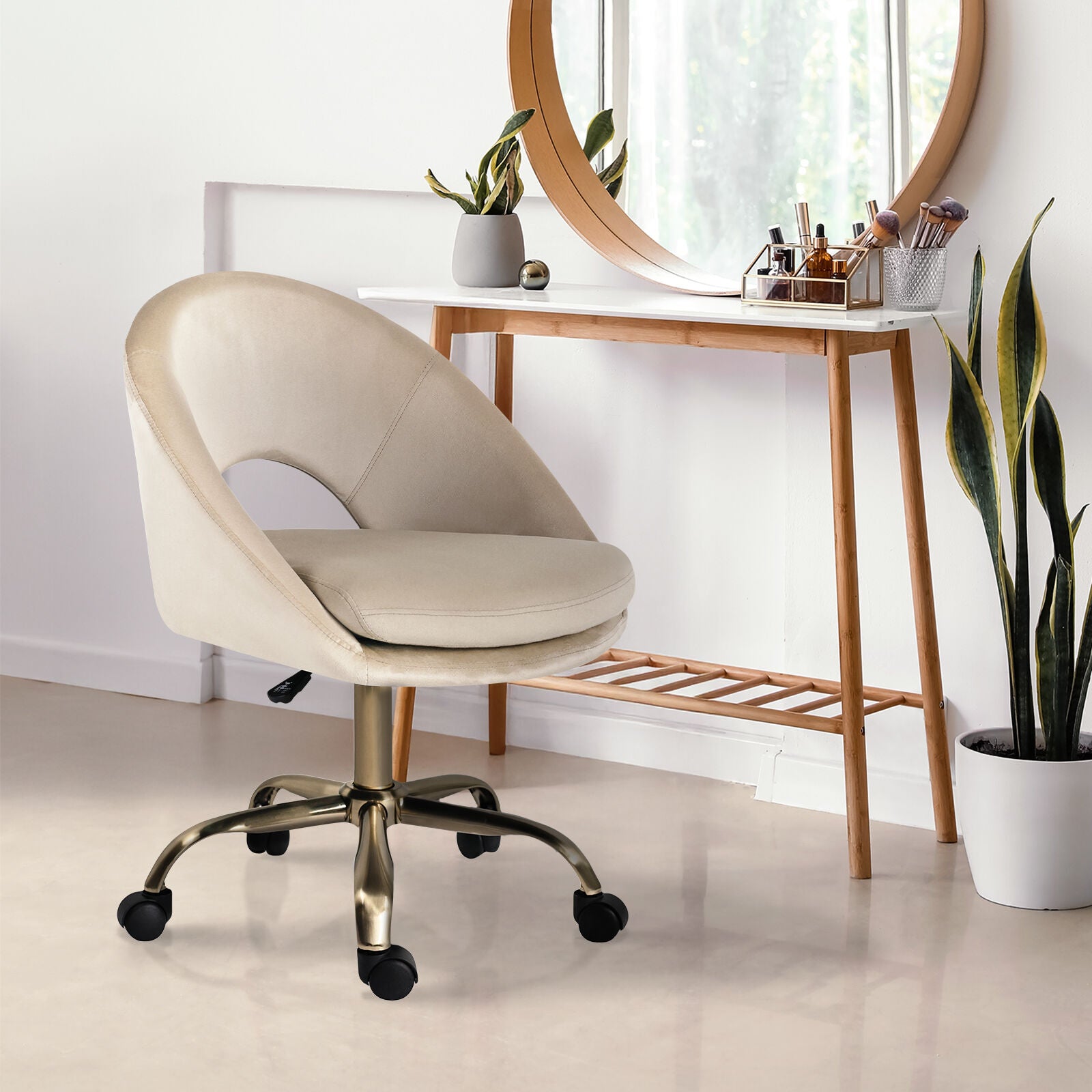 Office Desk Chair - Velvet Home Office Swivel Computer Seat COVE CREAM